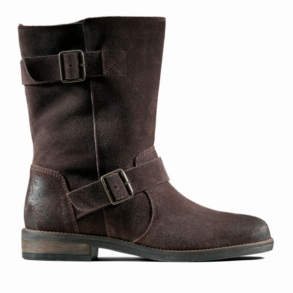 Clarks Womens Demi Flow Biker Boots Dark Brown | CA-4203597